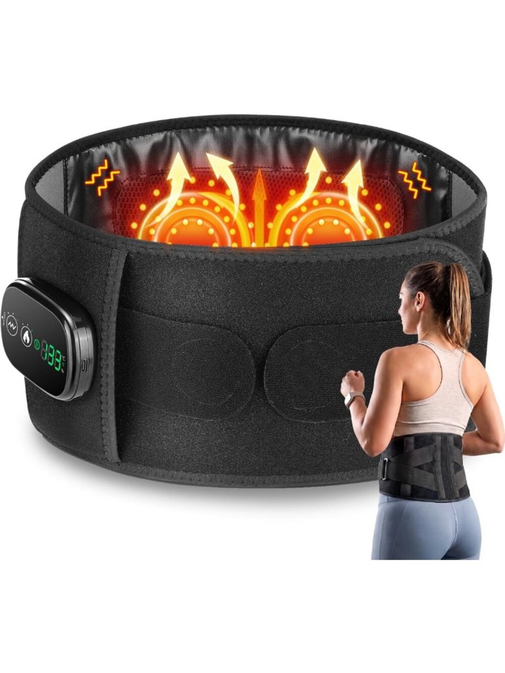 Rechargeable Cordless Heating Pad - 5 Heat Settings & 3 Vibration Modes for Back